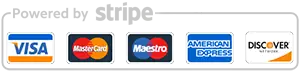 Payments powered by Stripe (Pay with Visa, Mastercard, Maestro, American Express, Union Pay, PayPal)